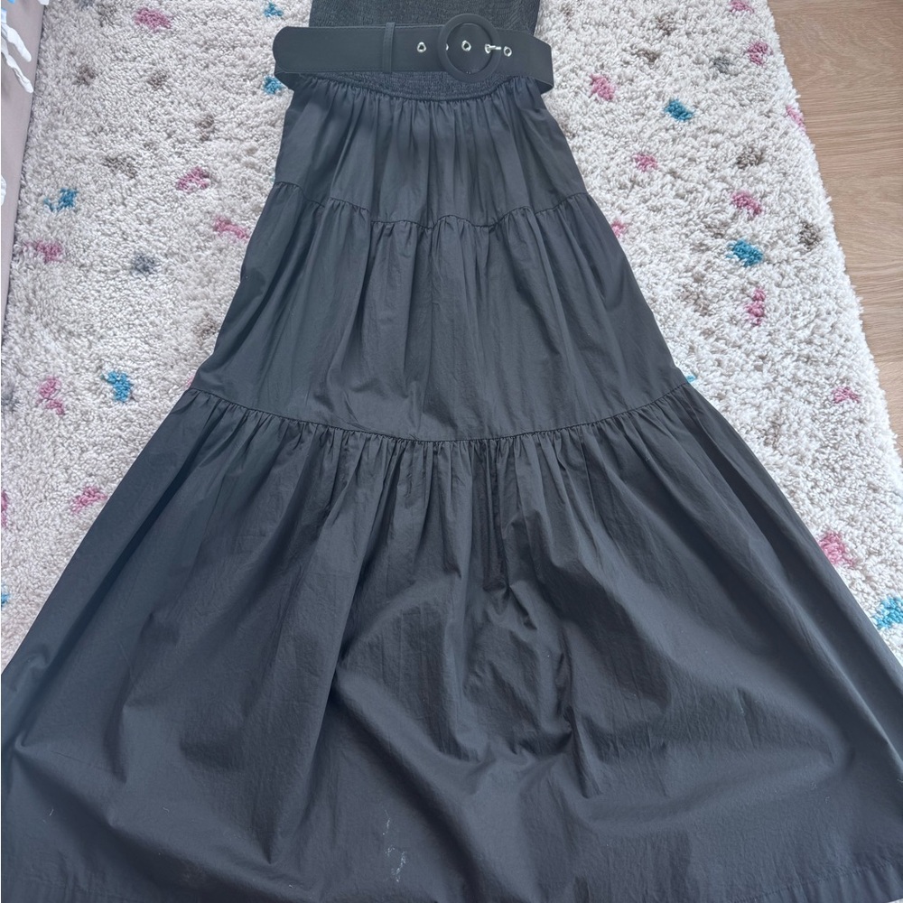 L’Academie Black Smocked Bodice Cotton Midi Dress – Size S
